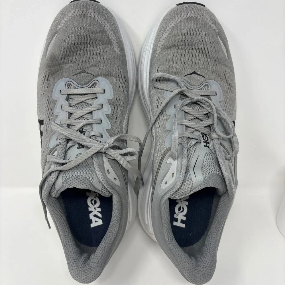 HOKA Bondi 9 Mens Size 13 4E Wide Grey White Running Shoes (1162015 GCTC)